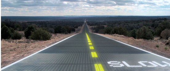 Route composée de panneaux solaires avec système d'éclairage led