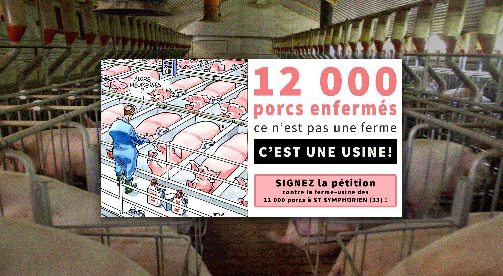 Panneau de mobilisation contre un élevage usine par Agir