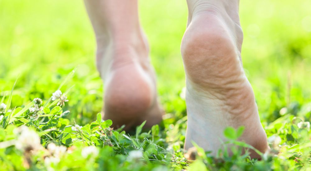 Pieds de femme dans l'herbe