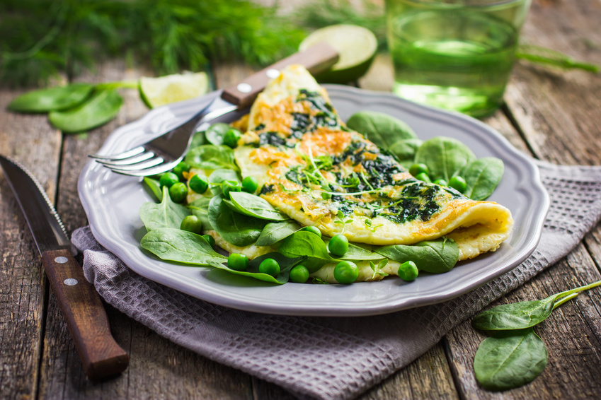 Omelette aux épinards et petits pois