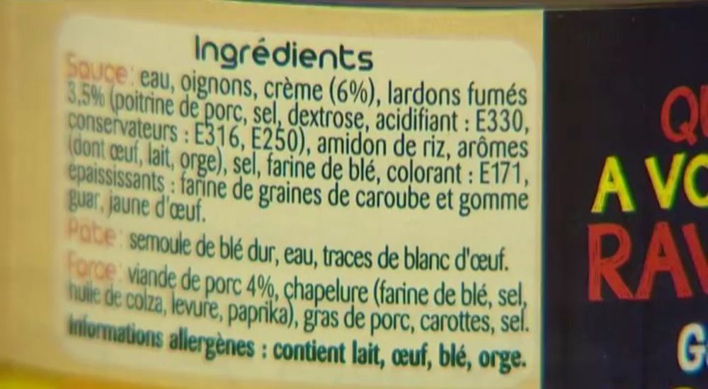 Liste des ingrédients dans un produit industriel