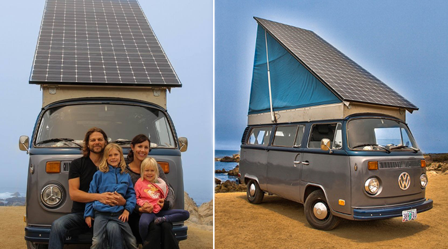 Cette famille voyage en autosuffisance en Combi Volkswagen.