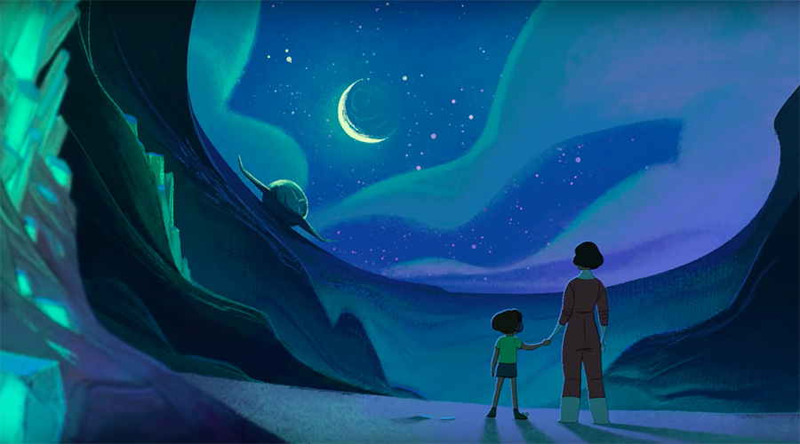 Une dame et une petit fille qui regardent les étoiles