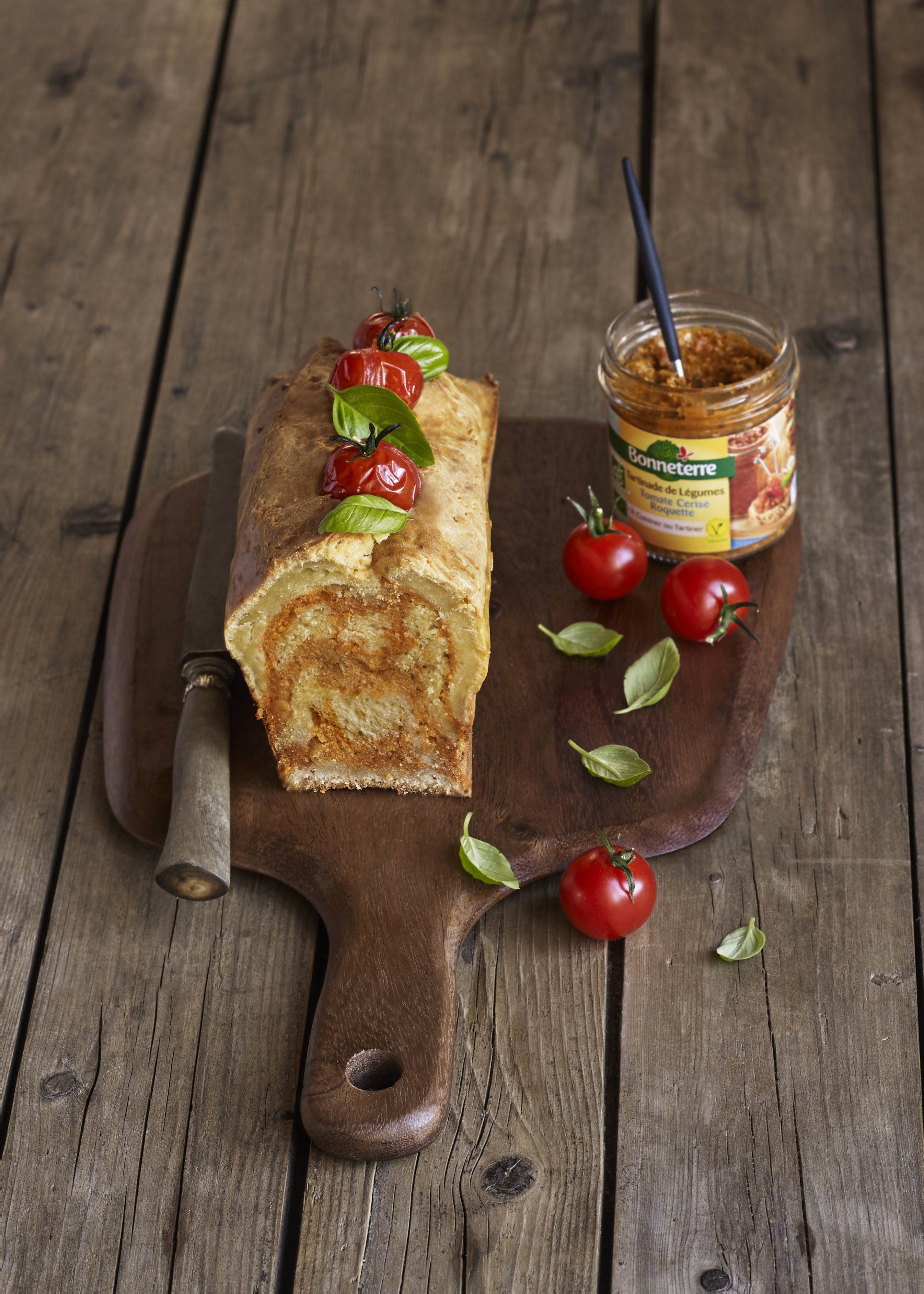 Recette Bonneterre Cake Bio au parmesan et au Tartinable légume tomate cerise & roquette