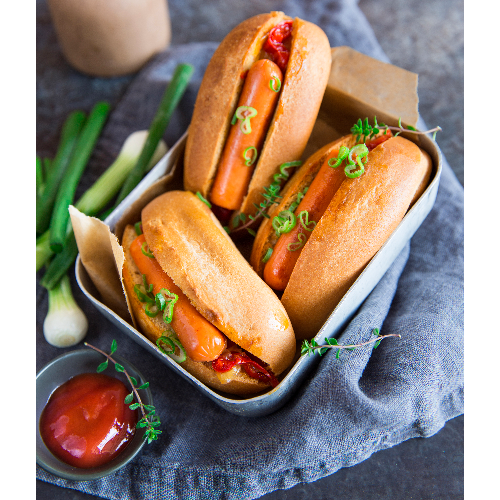Mini hot dog, saucisses végétales Tartex