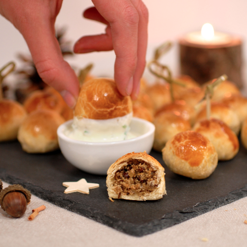 Feuilletés surprises de Noël aux boulettes végétales du Boucher Vert