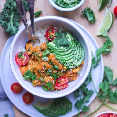 Curry de courge butternut, pommes de terre et lentilles - Ecomil