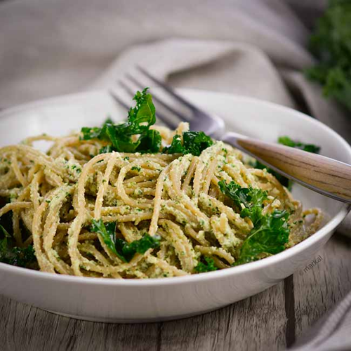 Spaghetti au pesto de chou kale