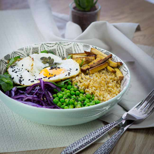 Bibimbap vegetarien au pilpil et tofu