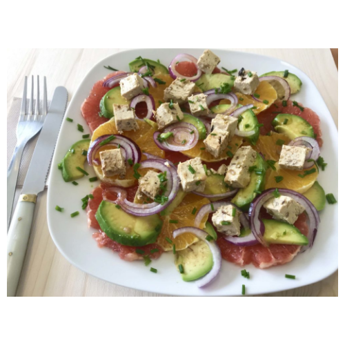 Salade d’agrumes, roquette et Tofu Sojami aux Olives