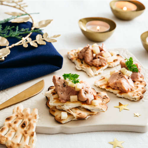 tartines de pain azyme au foie de morue au naturel et pommes