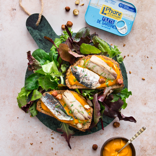 bruschettas de sardines et purée de courge